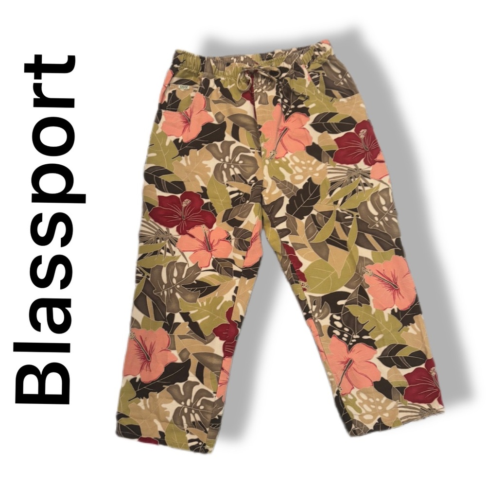 Vintage Blassport by Bill Blass 100% Cotton Hawaiian Floral Capri Pants Sz 12